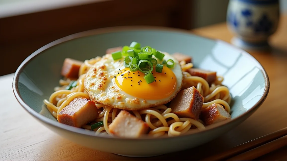 そうめんチャンプルーを盛り付けた皿