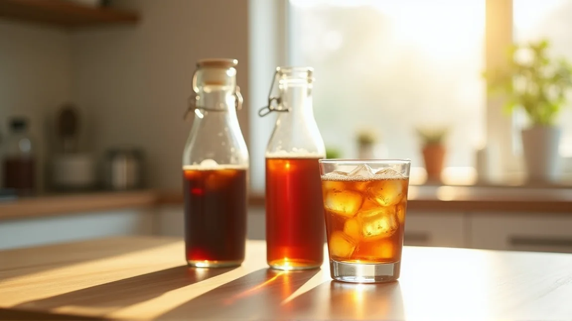 水出しコーヒーのボトルとグラス