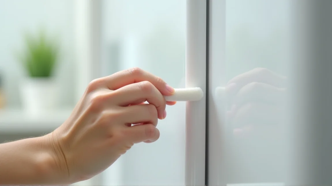 綿棒でドアパッキンのすき間を掃除する手元