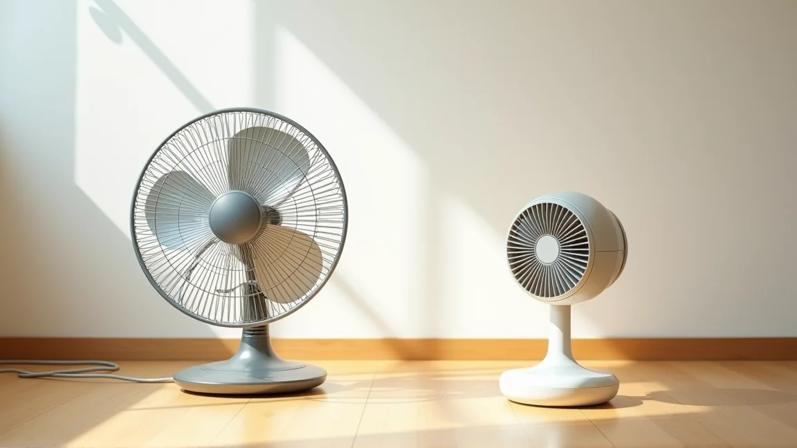 サーキュレーターと扇風機を横に並べて比較した様子