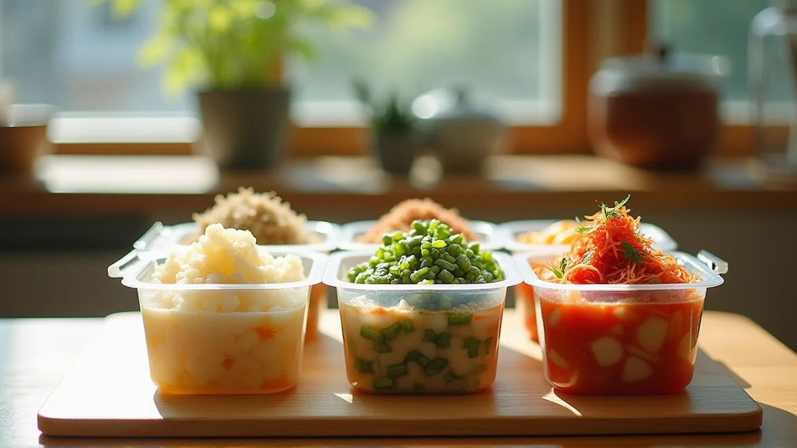 きんぴらや南蛮漬けなど日持ちする常備菜を小分けにして並べた様子