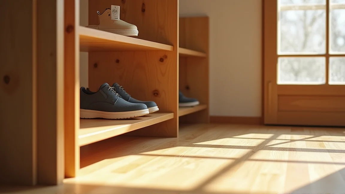 すっきり片付いた玄関の靴箱と消臭サシェ
