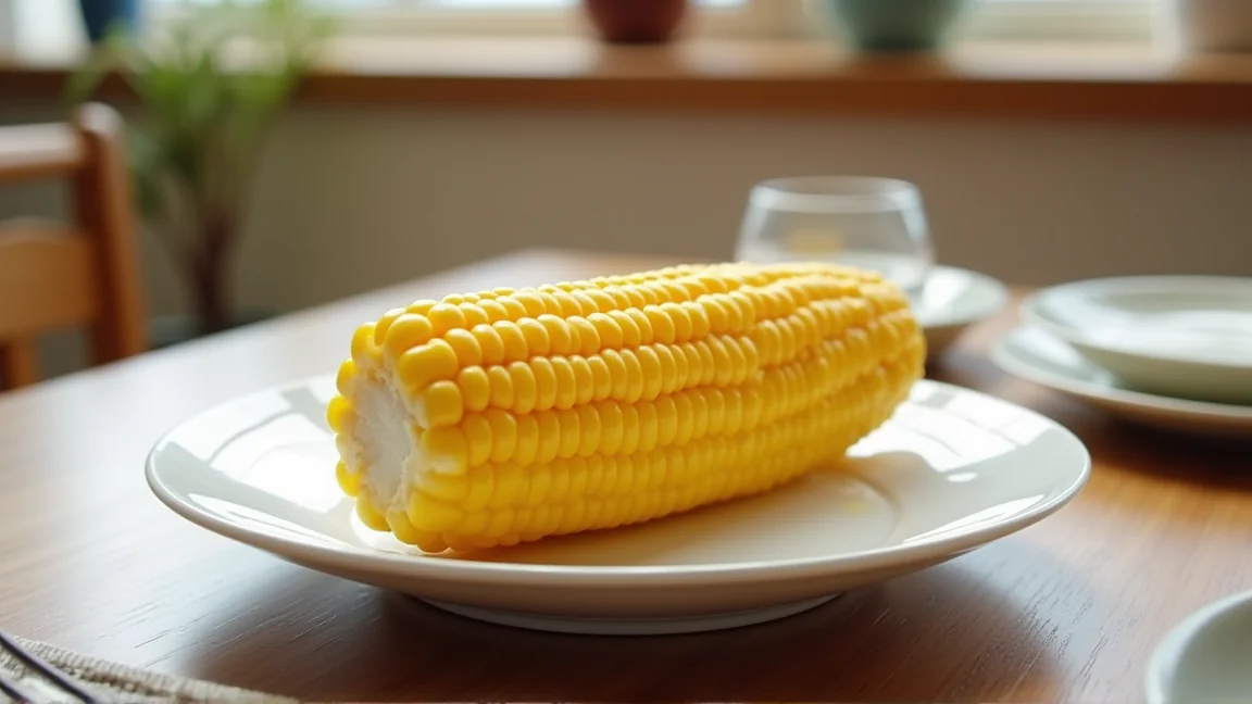 ゆで上がったとうもろこしをお皿に盛り付けた様子