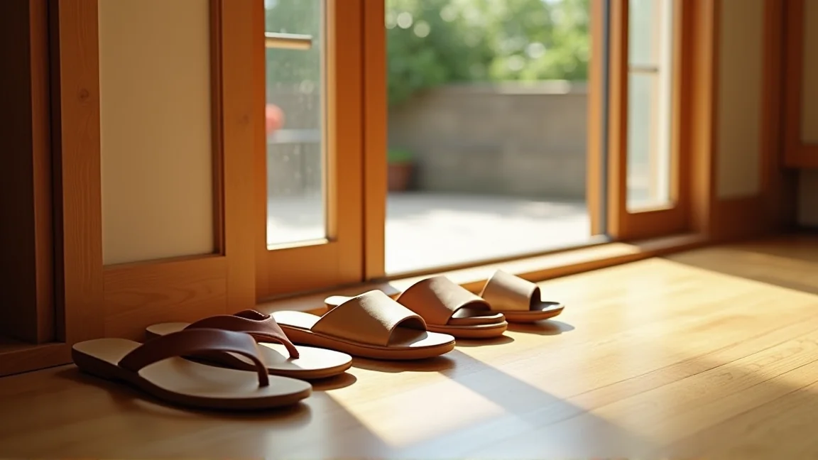 玄関に並べた夏用サンダル