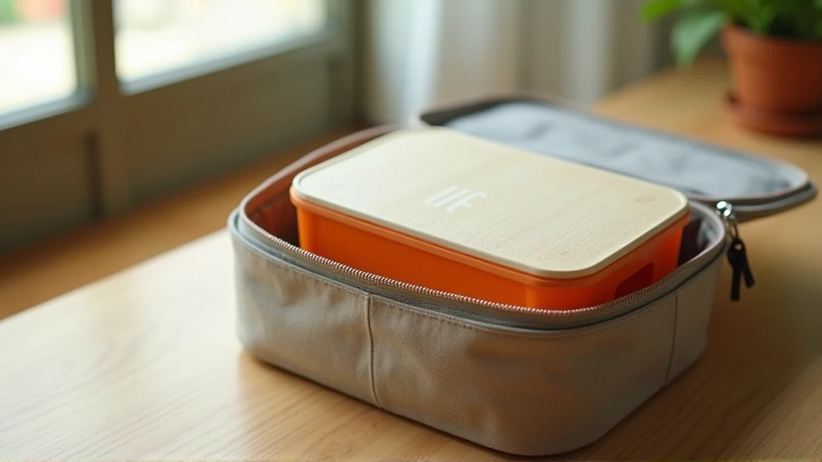 保冷バッグと保冷剤にお弁当を入れる様子