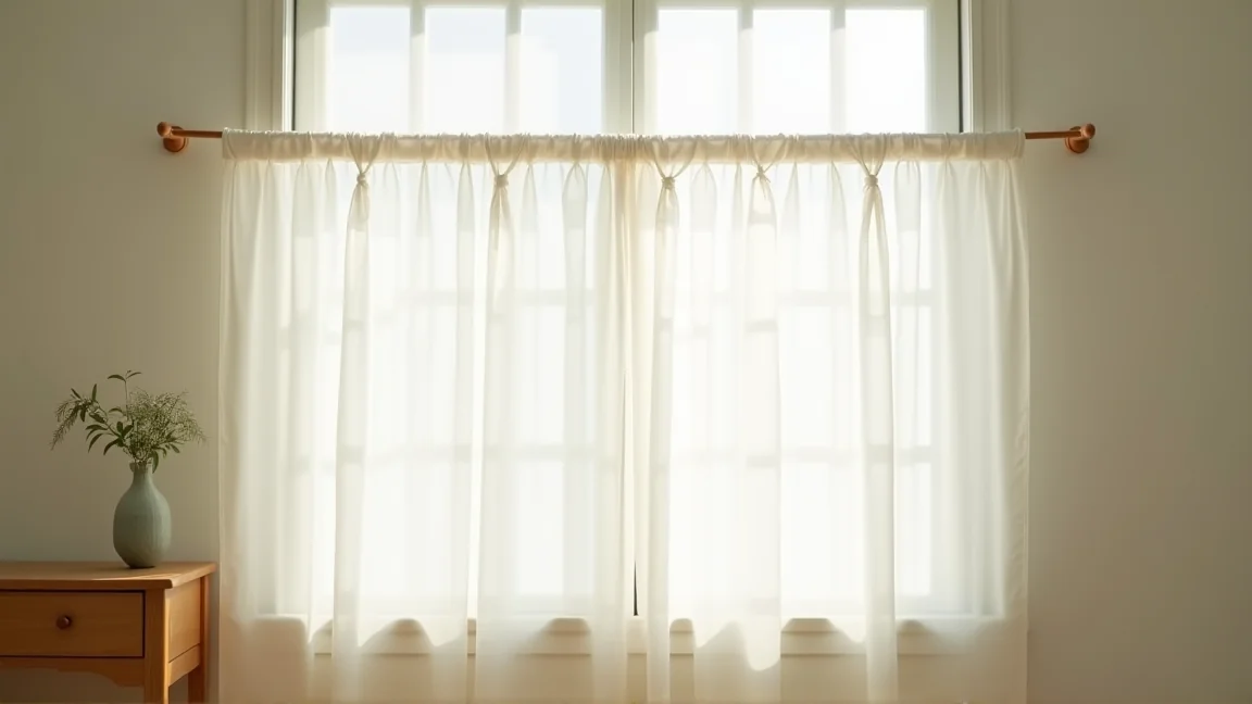 洗ったカーテンをカーテンレールに戻して自然乾燥させている窓辺