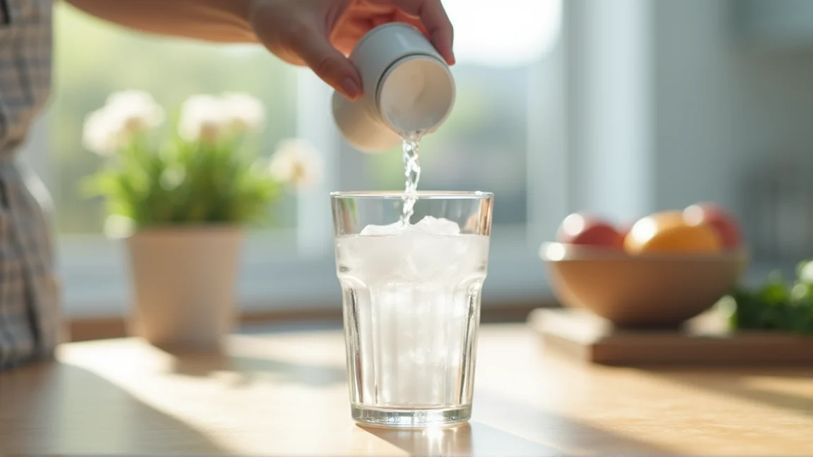 冷蔵庫の自動製氷機で作った氷をグラスに入れる様子