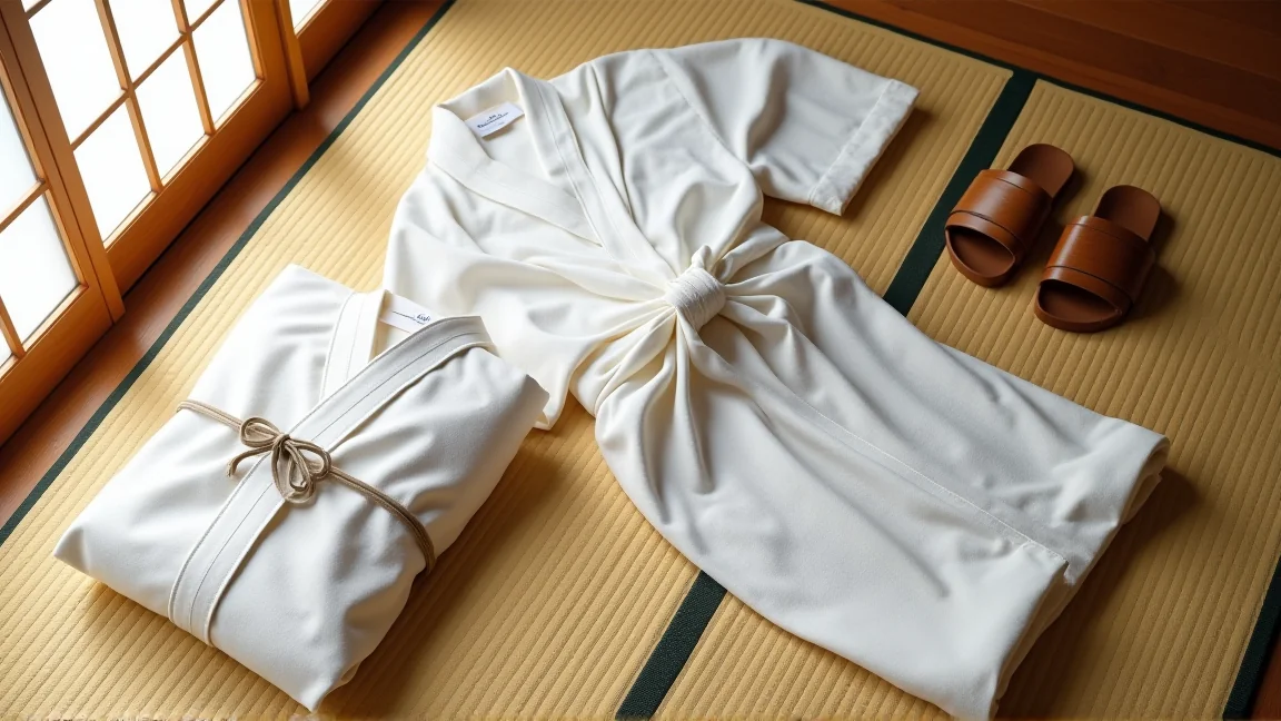 畳の上に広げた浴衣と着付け小物一式