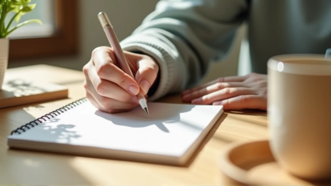 手帳に体調メモを書き込む手元