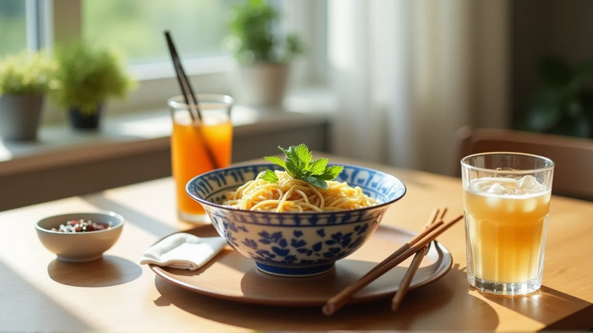涼しげな冷やし中華の食卓