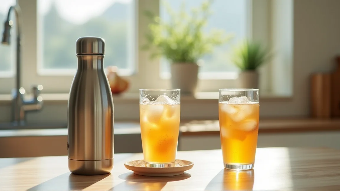 氷入りの麦茶を入れた水筒