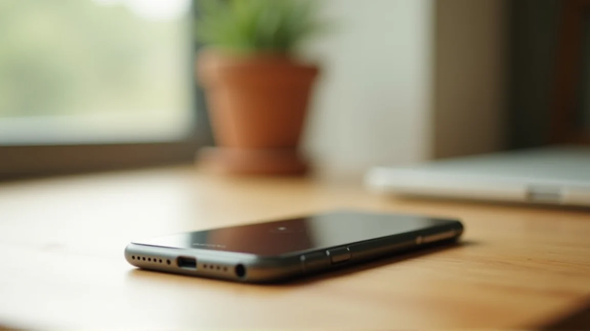 机の上でケースを外して置かれた発熱したスマホ