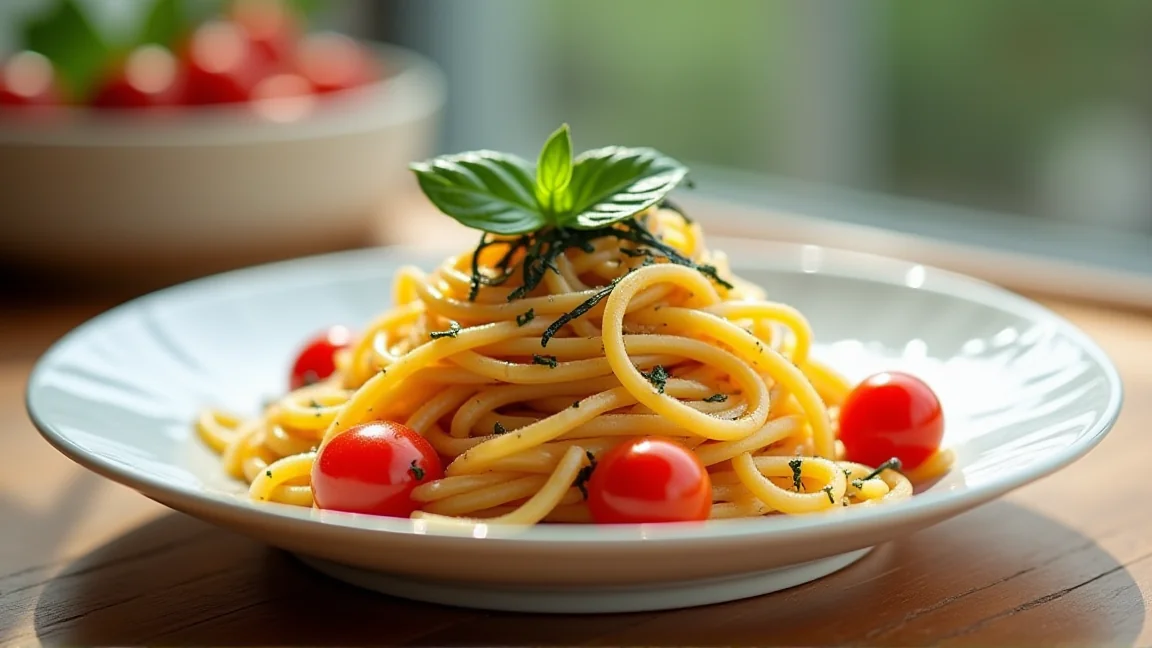 完成した涼しげな冷製パスタの一皿