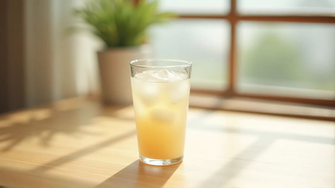 氷を浮かべた冷やし甘酒のグラス