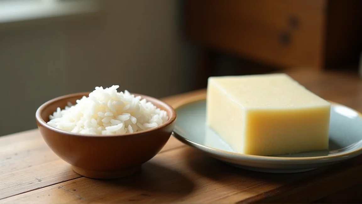 米麹と酒粕を並べた比較イメージ