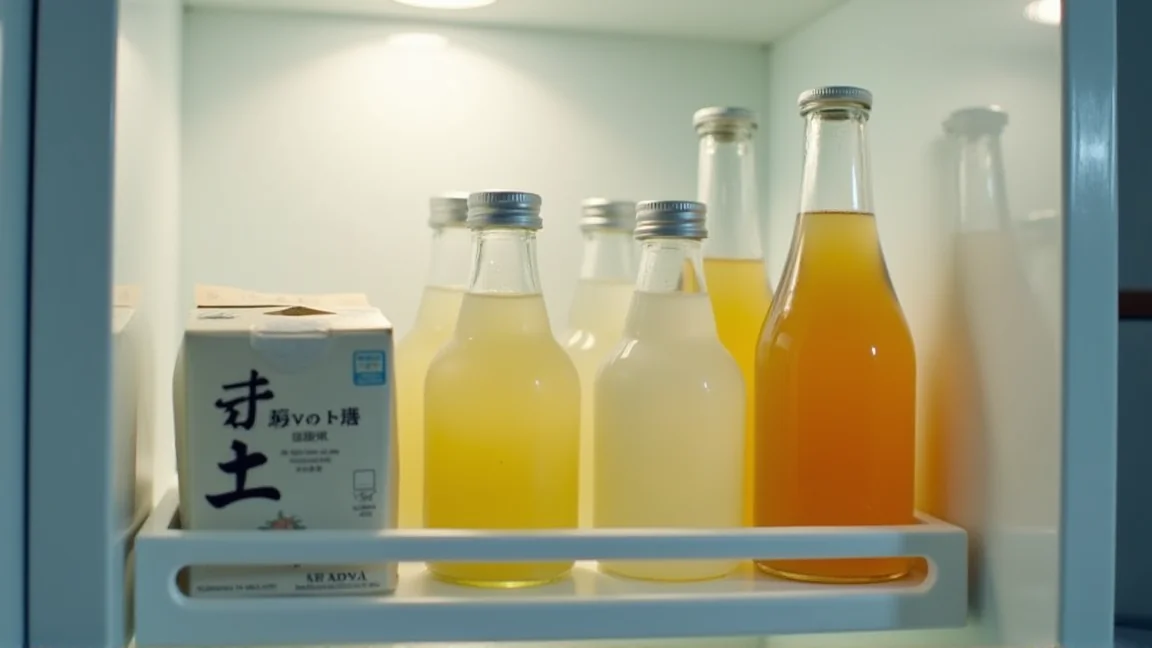 冷蔵庫のドアポケットに保存された甘酒