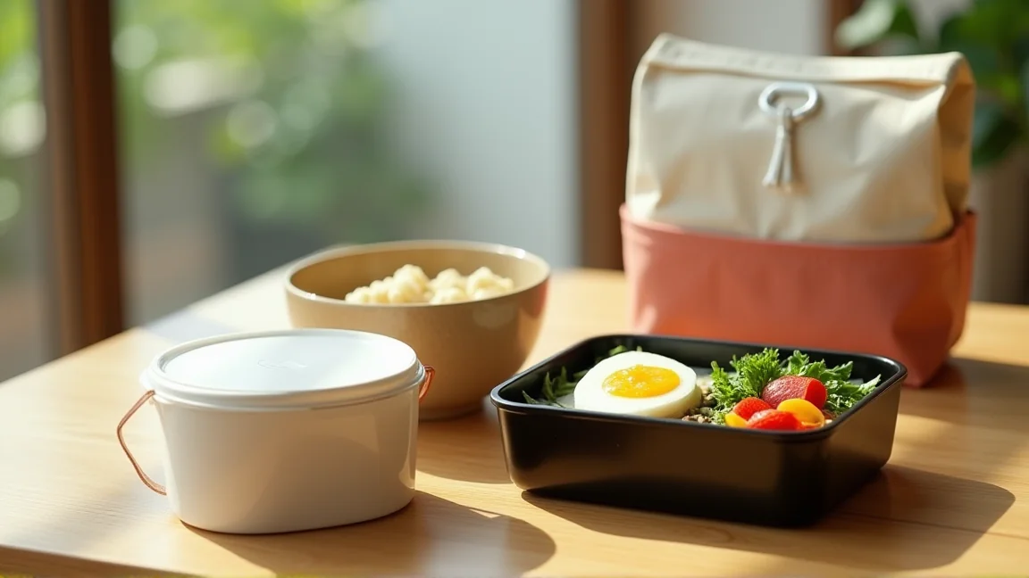 保冷剤と保冷バッグを添えた夏のお弁当