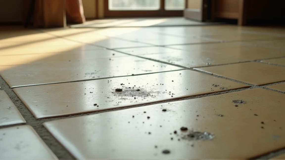砂ぼこりと靴跡で黒ずんだ玄関のたたき
