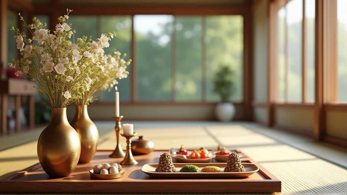 掃除を終えて花と供物を整えた仏壇