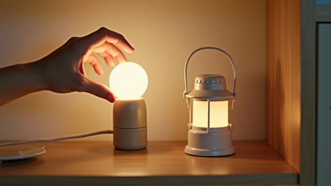 盆提灯のLED電池式ライトを確認する手元