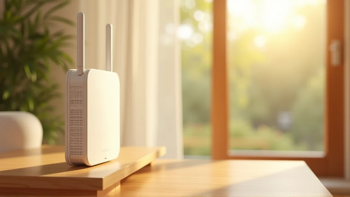 夏の室内に置かれたWi-Fiルーターと本体にこもる熱のイメージ