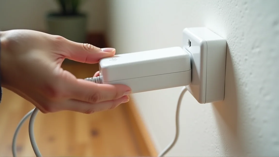 電源を抜いて再起動するルーターとコンセント周りの手元