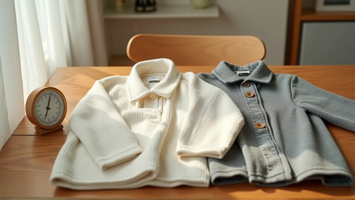 半袖と長袖の服を並べて寒暖差を表す秋の衣替えの様子