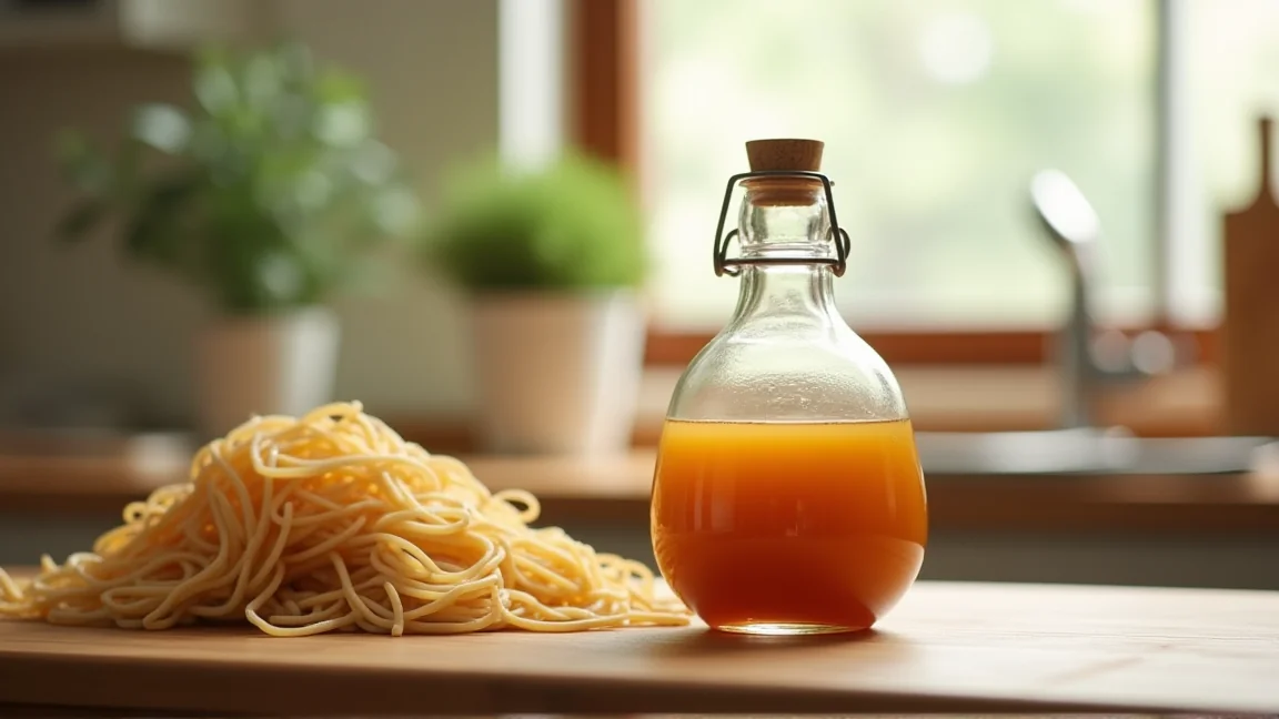 ガラス瓶に入った手作りめんつゆと乾麺のそうめん