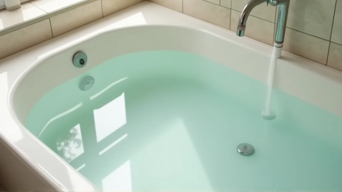 断水に備えて浴槽に水をためている様子