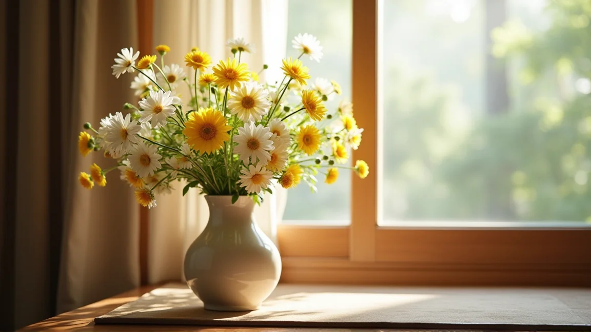 仏壇に供えられた菊の仏花が少し傷み始めた様子