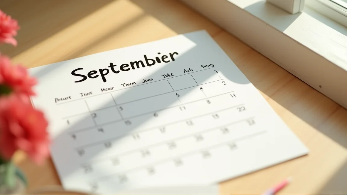 カレンダーの9月とメッセージカード、カーネーション
