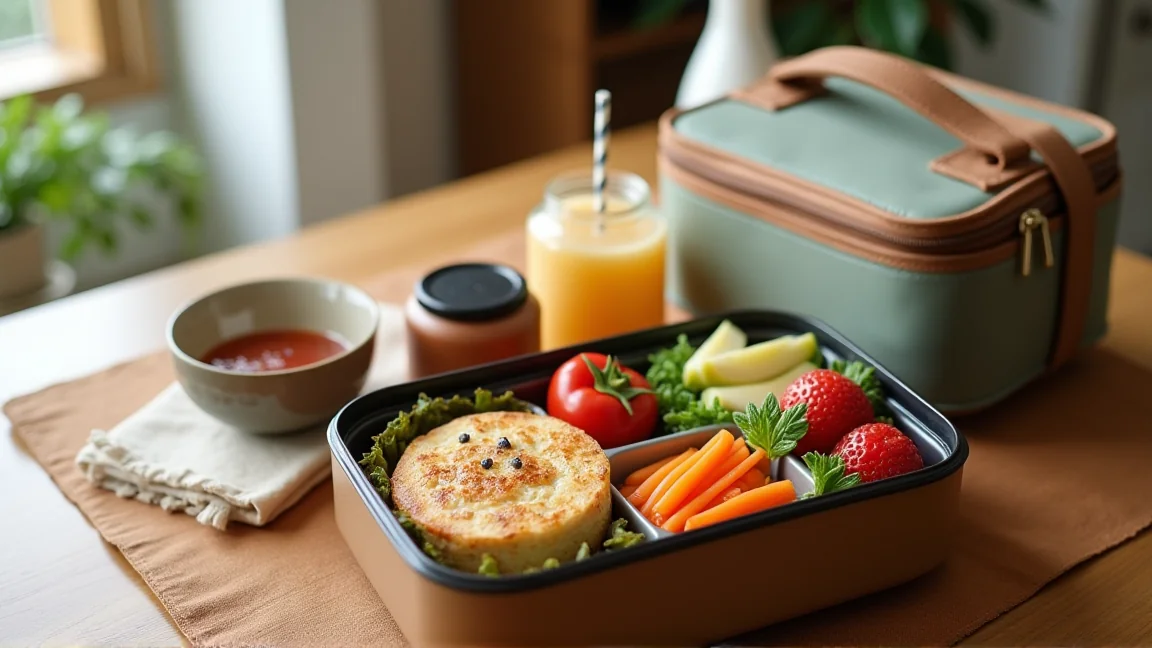 弁当と保冷グッズを上から見た俯瞰の様子