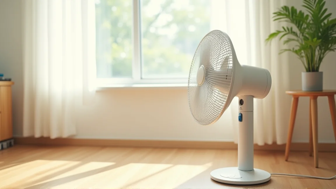 きれいに掃除された扇風機が初夏の部屋で回っている様子