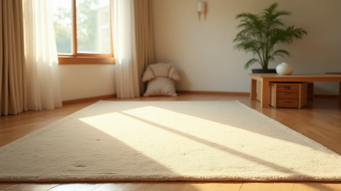 掃除を終えて部屋に敷き直されたカーペットとローテーブル