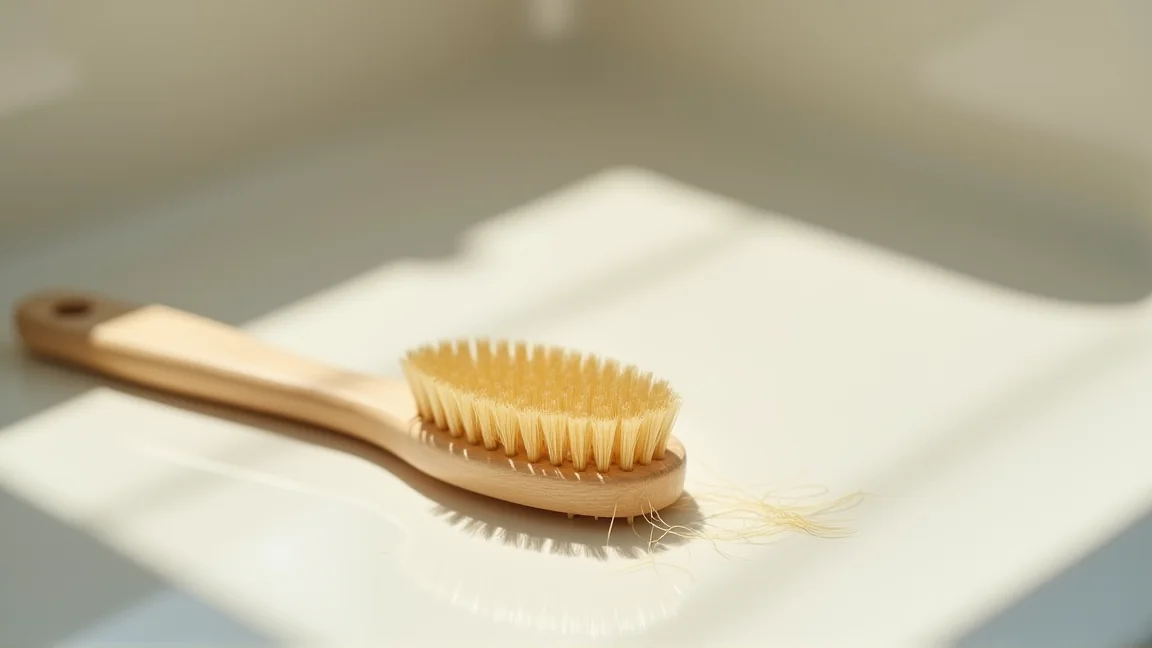 洗面台に落ちた髪とヘアブラシ