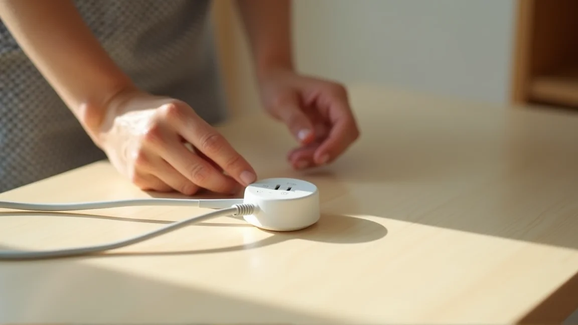 こたつの電源コードとプラグを明るい場所で点検する手元