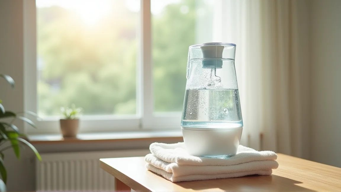 洗い終えたタンクを乾かして加湿器を清潔に保つ様子