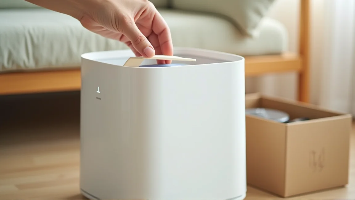 新しい加湿フィルターを枠にセットして本体に戻す手元