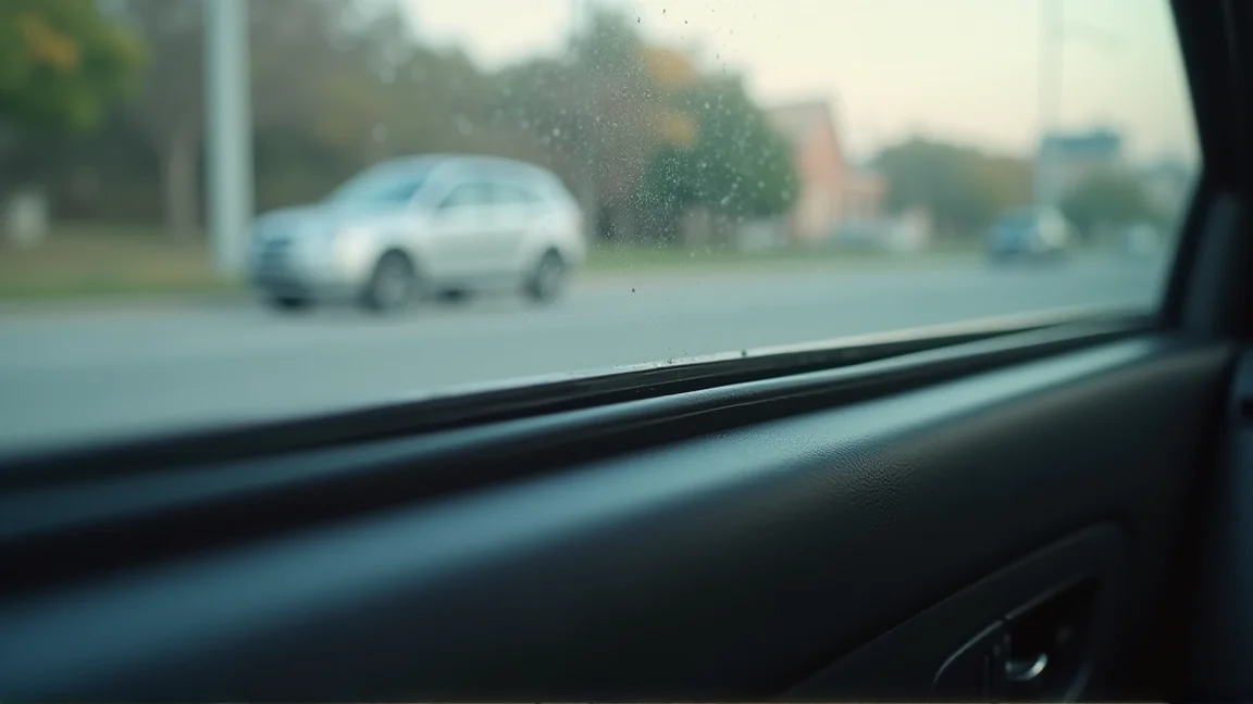 車内から見たドア内側とフレームの金属部分