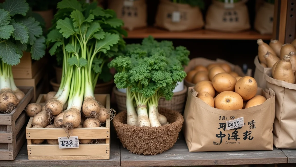 直売所に並ぶ土付きの秋野菜
