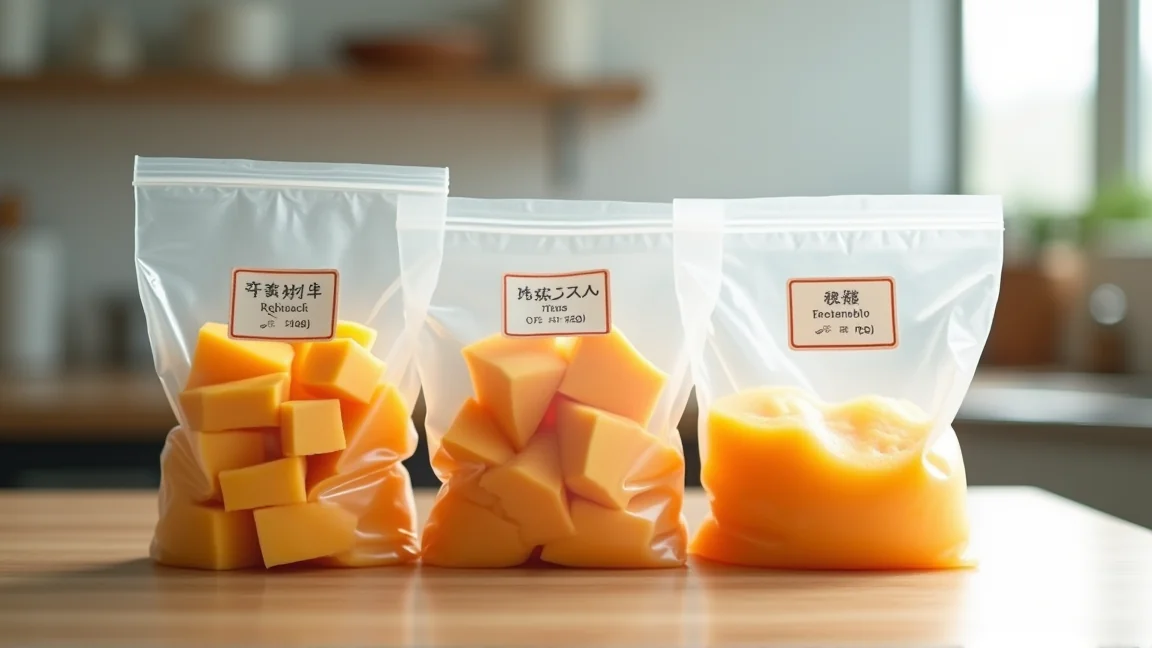 用途別に小分けして冷凍保存袋に入れたかぼちゃ