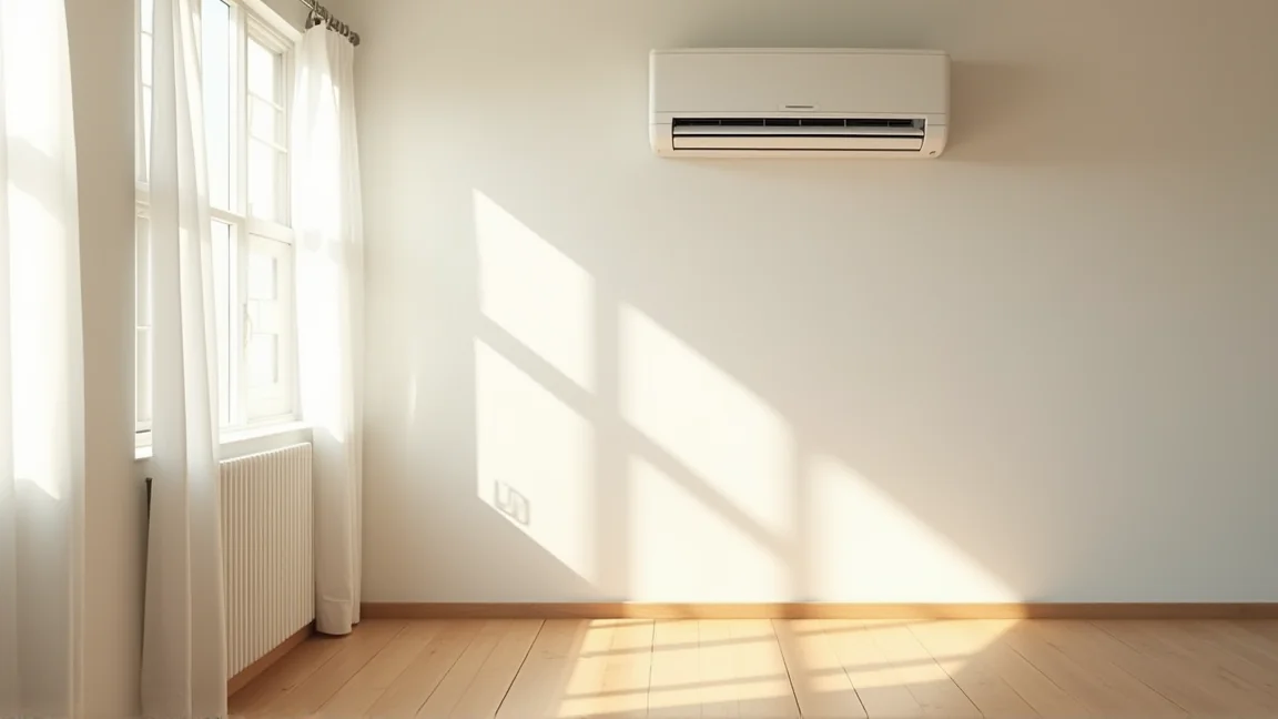 掃除を終えて片づいたリビングの壁掛けエアコン