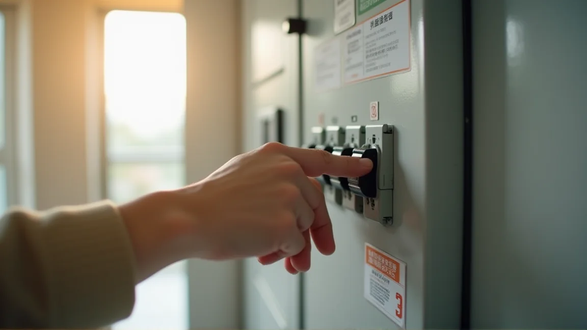 分電盤のブレーカーを落とす手元