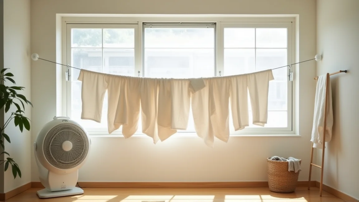 間隔をあけた部屋干しとサーキュレーター