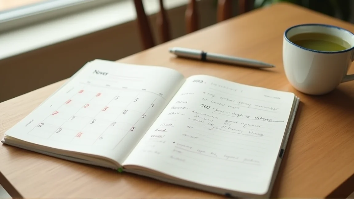 11月のカレンダーと手書きの七五三準備メモ