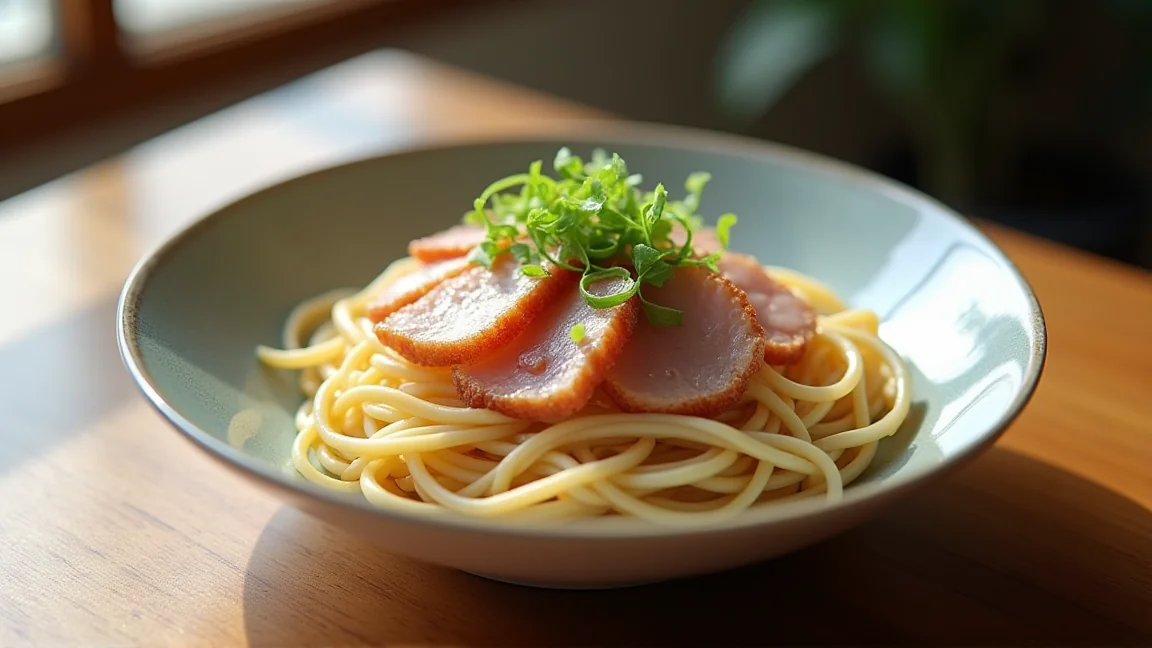 豚しゃぶと薬味をのせた冷たいそうめんの一皿