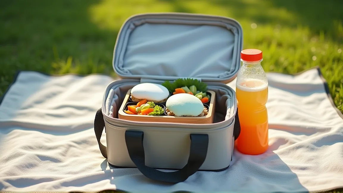 保冷バッグに弁当箱と保冷剤を入れている様子