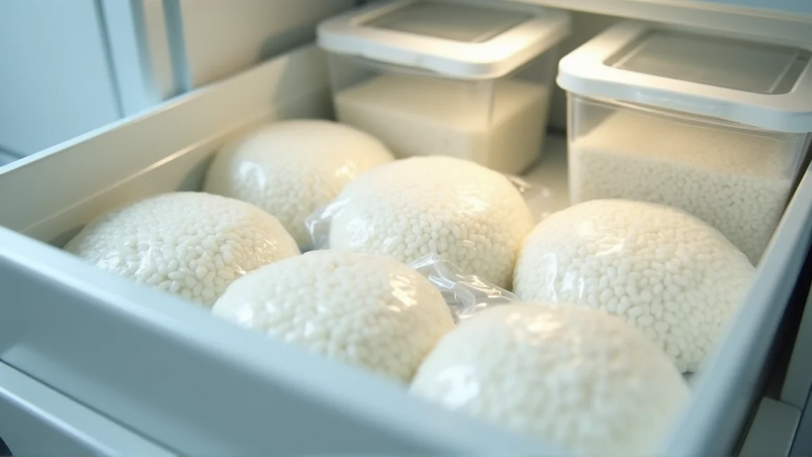 小分けにした冷凍ご飯が冷凍庫に並んでいる様子