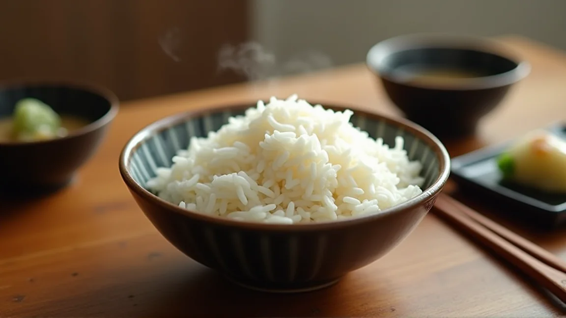 温め直したご飯を茶碗によそった食卓