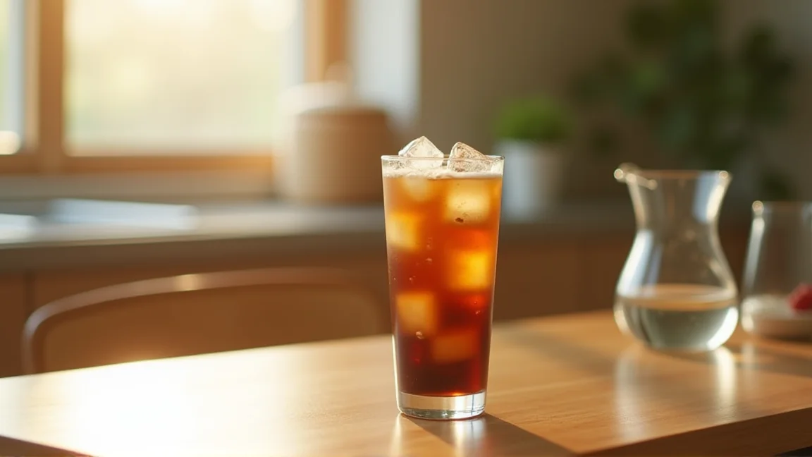 グラスに入れた透明な氷とアイスコーヒー